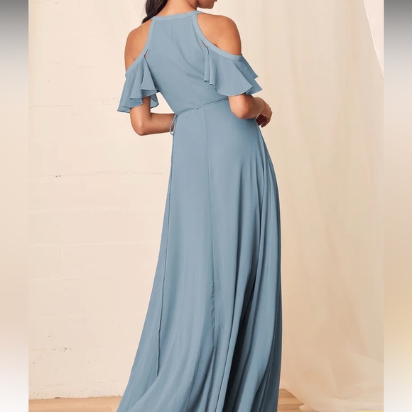 Easy Listening Slate Blue Cold-Shoulder Wrap Maxi Dress - Picture 9 of 11